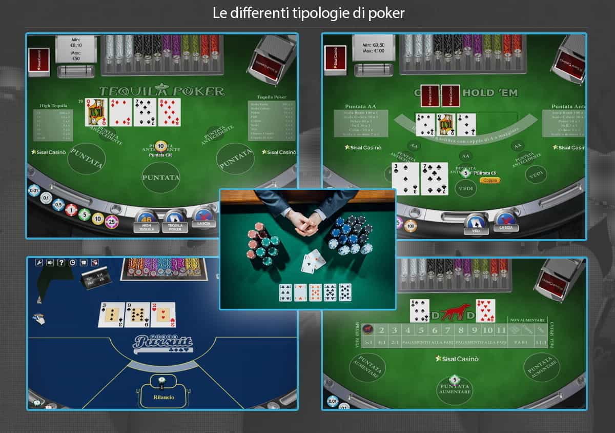 Le differenti tipologie di poker casinò: Tequila, Casino Hold'em, Pursuit e Red Dog.