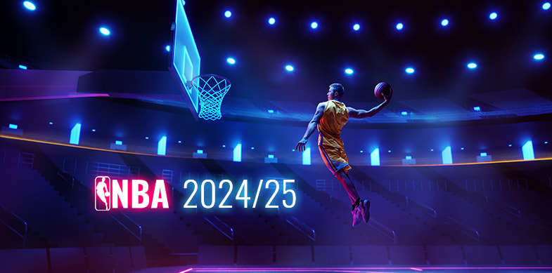 Giocatore di basket in azione, logo NBA 2024/25