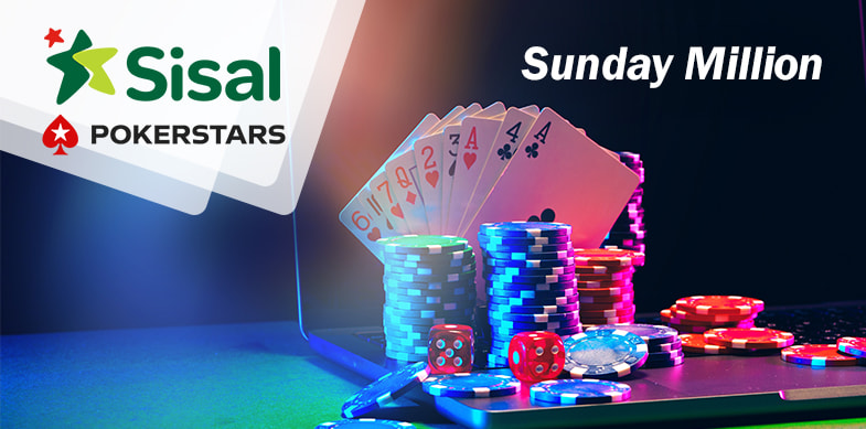 Logo PokerStars, logo Sisal e scritta Sunday Million 