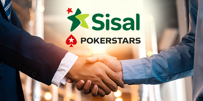 Stretta di mano e loghi Sisal e Pokerstars