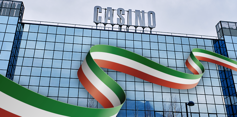 Immagine di un casinò e la bandiera italiana